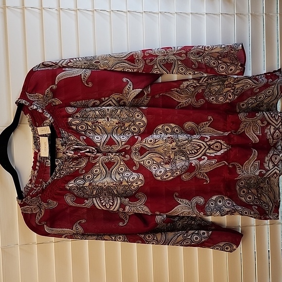 Chico's Tops - Chico’s Red Shear Tunic Blouse cinched @Waist sz 1